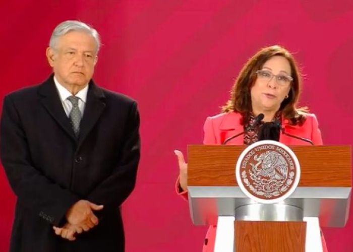 La secretaria de Energía, Rocío Nahle García, en conferencia de prensa matutina con el presidente López Obrador en enero pasado.